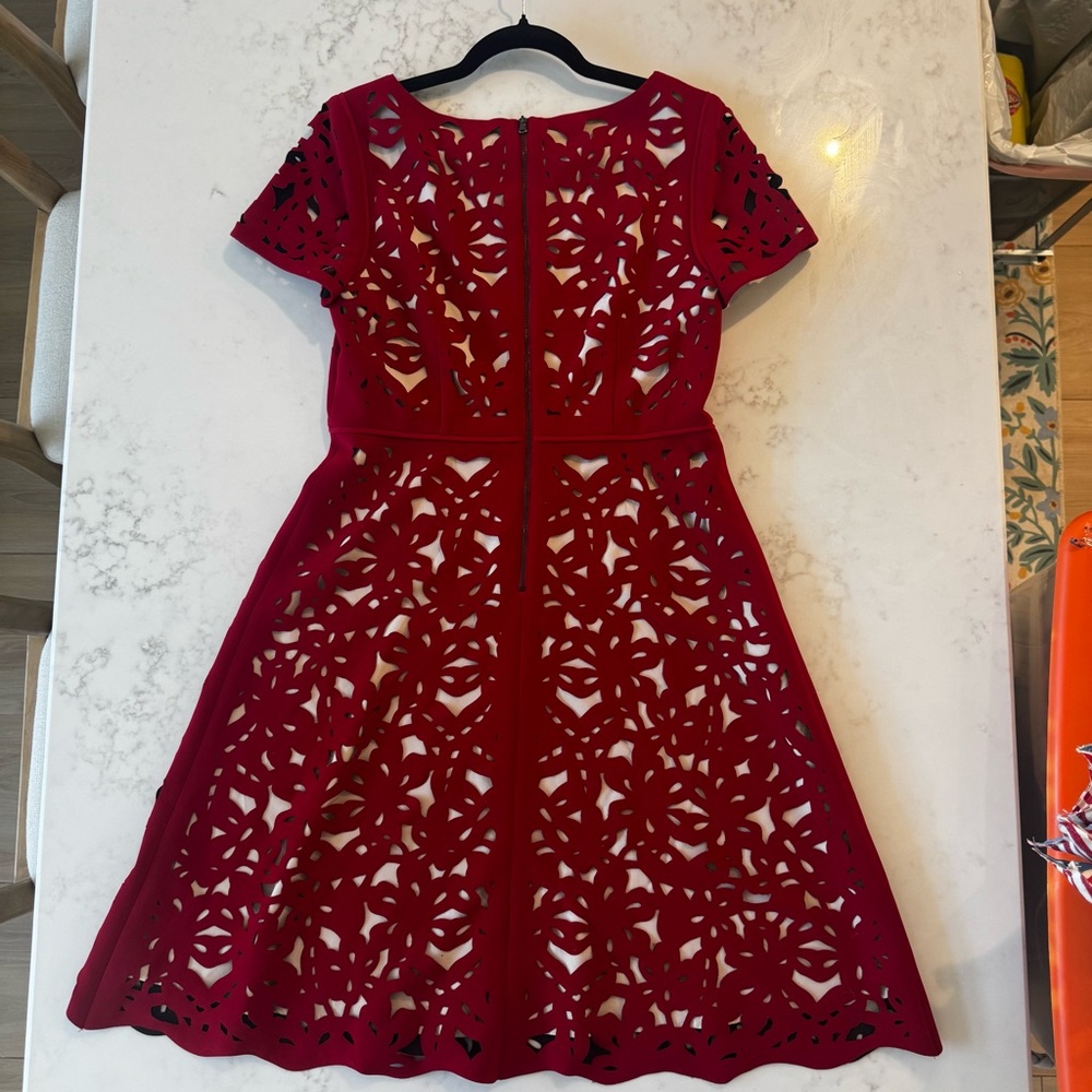 Moulinette Soeurs Red Laser-Cut A-Line Mini Dress - Picture 4 of 7